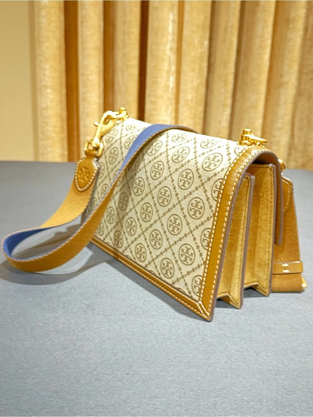 Tory Burch Tan Logo-Print Canvas Crossbody Bag